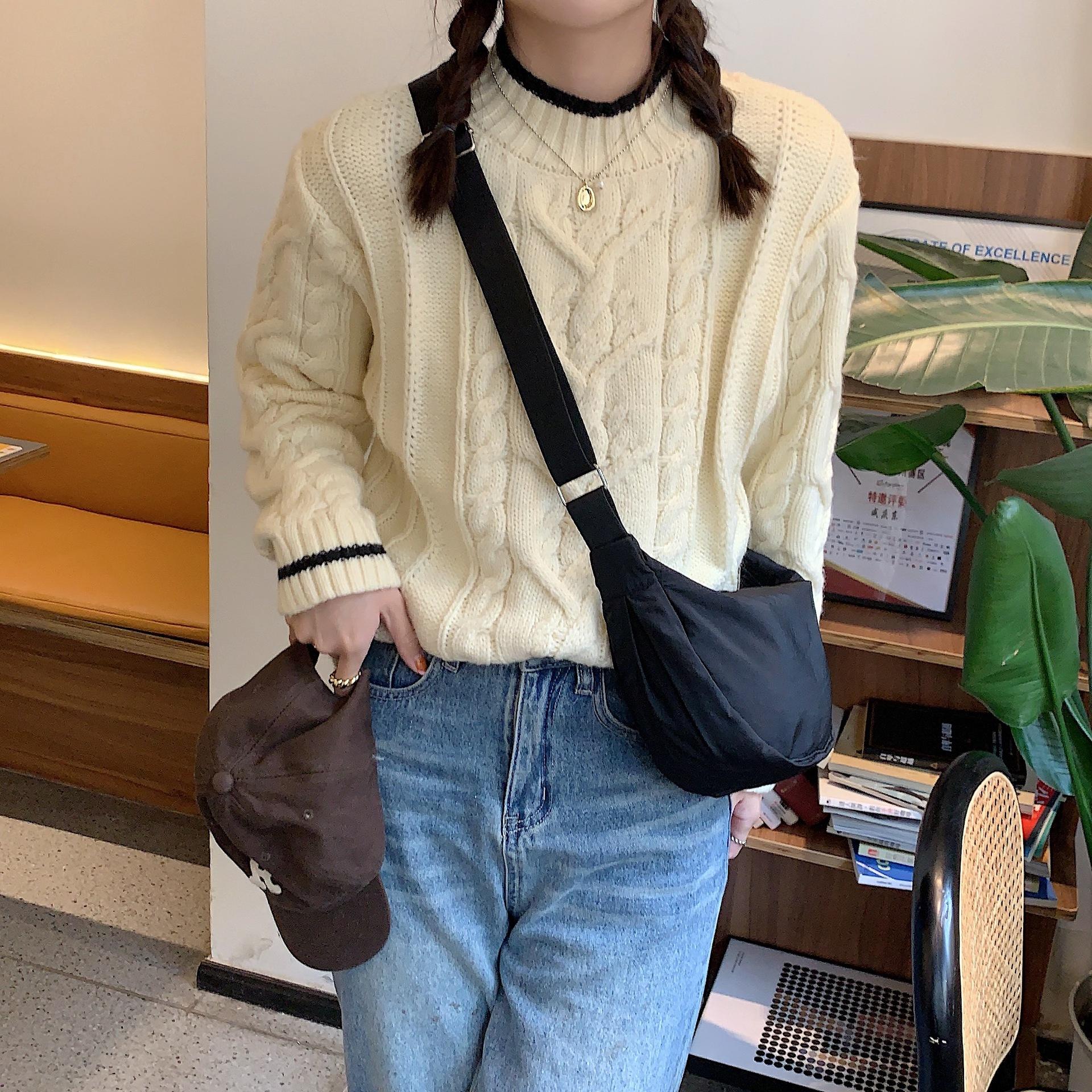 

Сумка-круассан в стиле ретро, иностранная, модная, студенческая, сумка через плечо, сумка-круассан через плечо, холщовая сумка, женская сумка чёрный