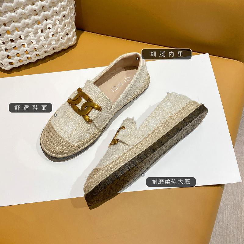 Xiaoxiangfeng fisherman shoes women's 2025 new flat-bottomed linen straw summer thick-soled lazy loafers