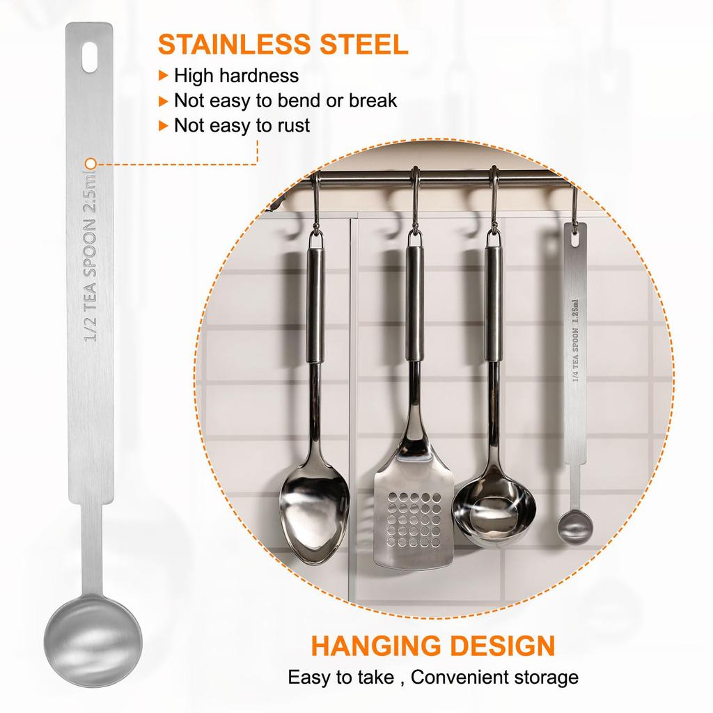 Uxcell 5-Piece Measuring Spoon Set, 14 Tsp, 12 Tsp, 1 Tsp, 1.5 Tsp, 3 Tsp (1.25 Ml, 2.5 Ml, 5 Ml, 7.5 Ml, 15 Ml) - 430 Stainless Steel Single