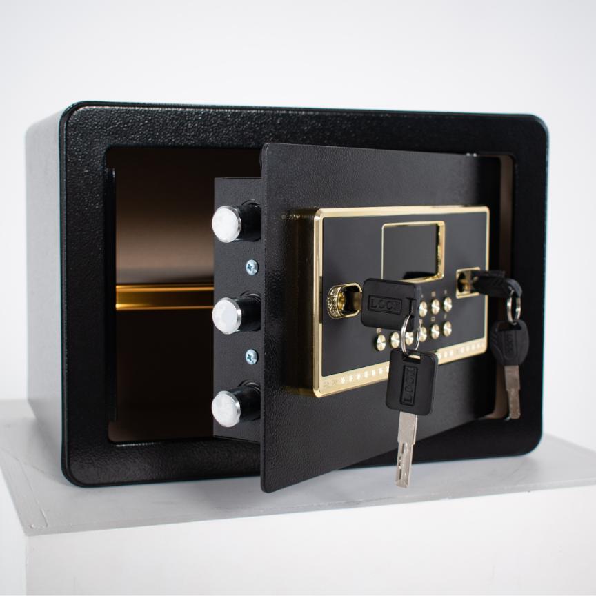 Pancerny domowy sejf z zamkiem elektronicznym i kluczem 25x35x25 cm czarny