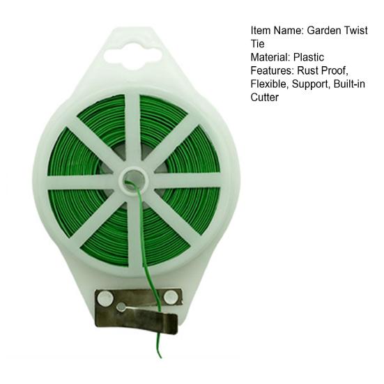 Garden Twist Tie with Built-in Cutter Rustproof Green Coated Plant Twine Wires for Gardening Flexible Reusable Tomatoes Support Ties for Indoor