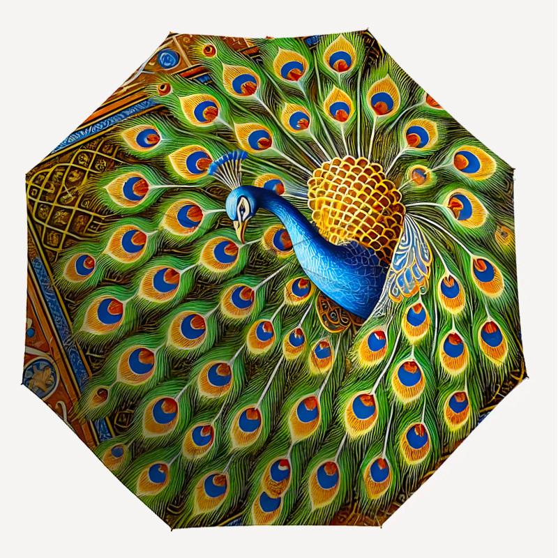 1PC Peacock FeatherAutomatic Open/Close Umbrella with Windproof, 8-Rib Sturdy Canopy, Durable Ribs, Fashionable Design, Outdoor Accessory, Fun Prin, H