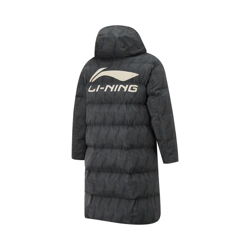 Li Ning CBA Series Professional Basketball Comfortable Casual Simple Long Hooded Cotton Coat Men Outerwear Black Gray AFMU017-3
