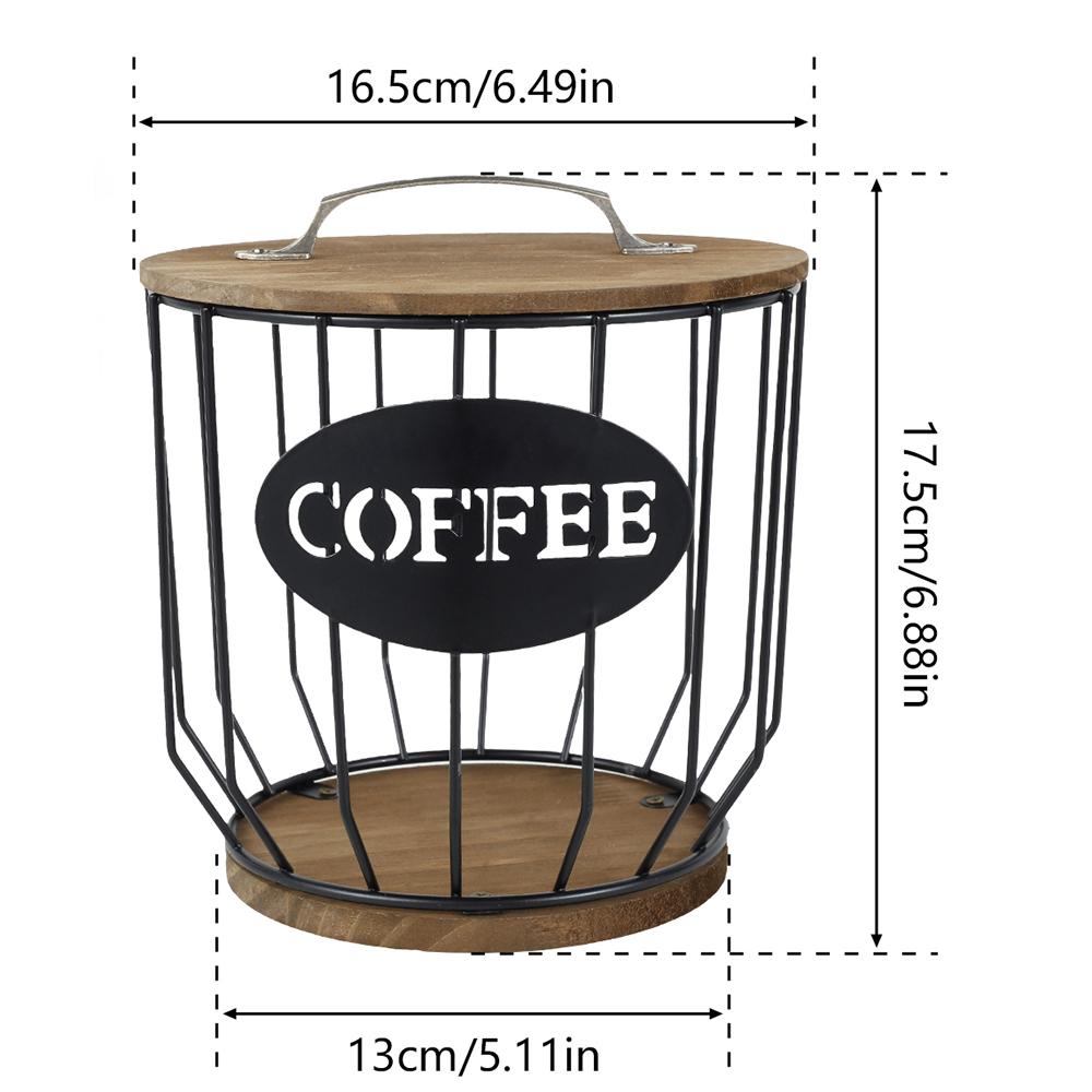 Coffee Capsules Holder Metal Large Capacity Coffee Pod Organizer with Wooden Lid for for Coffee Bar Counter Storage Container