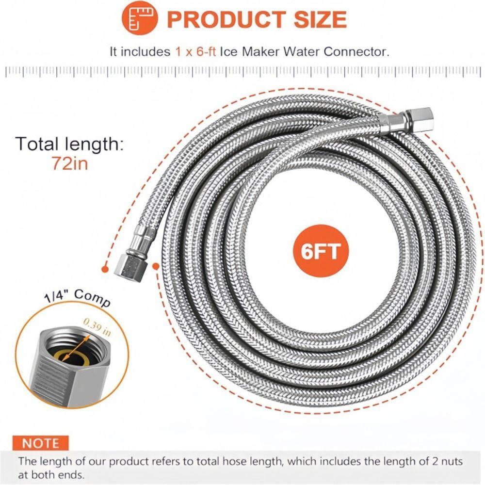 1.8M-9.2M 1/4 Inch Compression Hose Brass Nut Refrigerator Water Line Ice Maker Connection