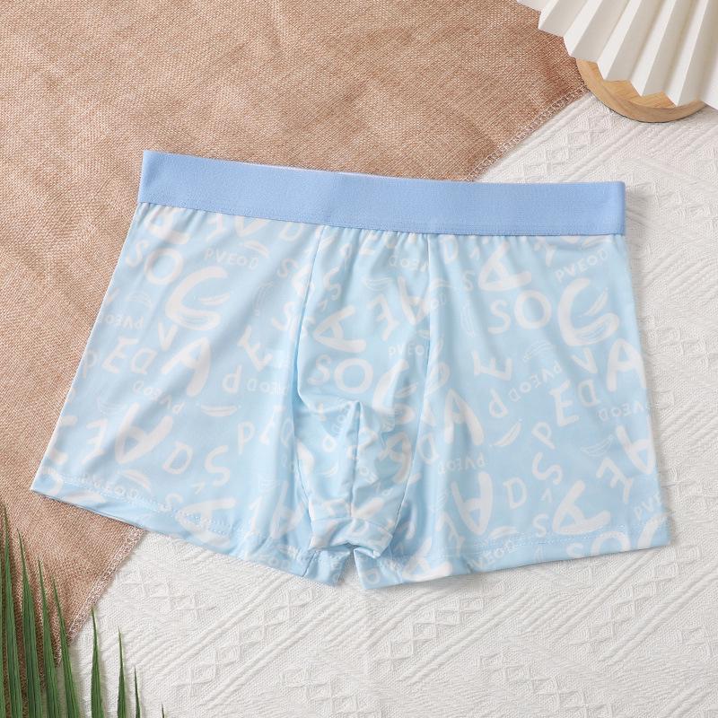 Men's Plus Size Ice Silk Printed Boxer Briefs - Breathable & Youthful Style