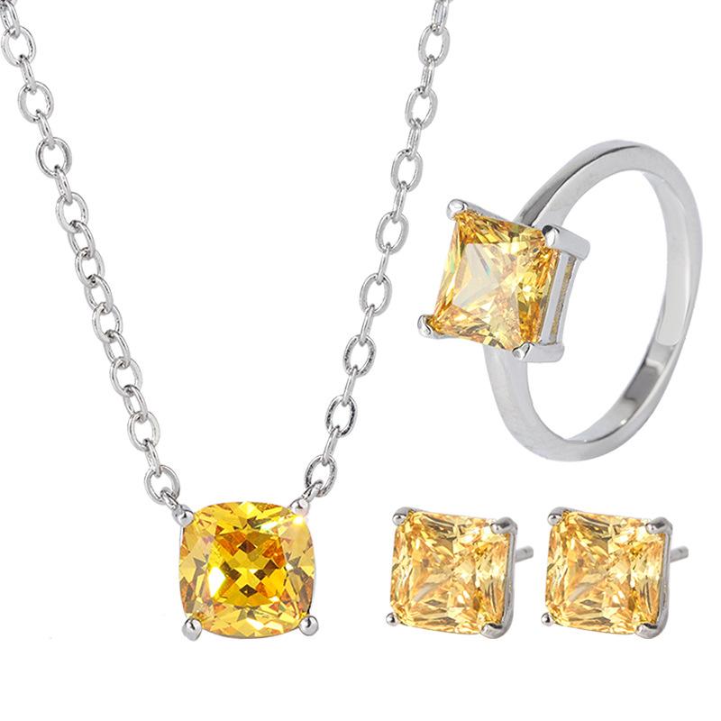 Jewelry Popular Yellow Diamond Stud Earrings Retro Earrings Elegant Stud Earrings Women'S Square