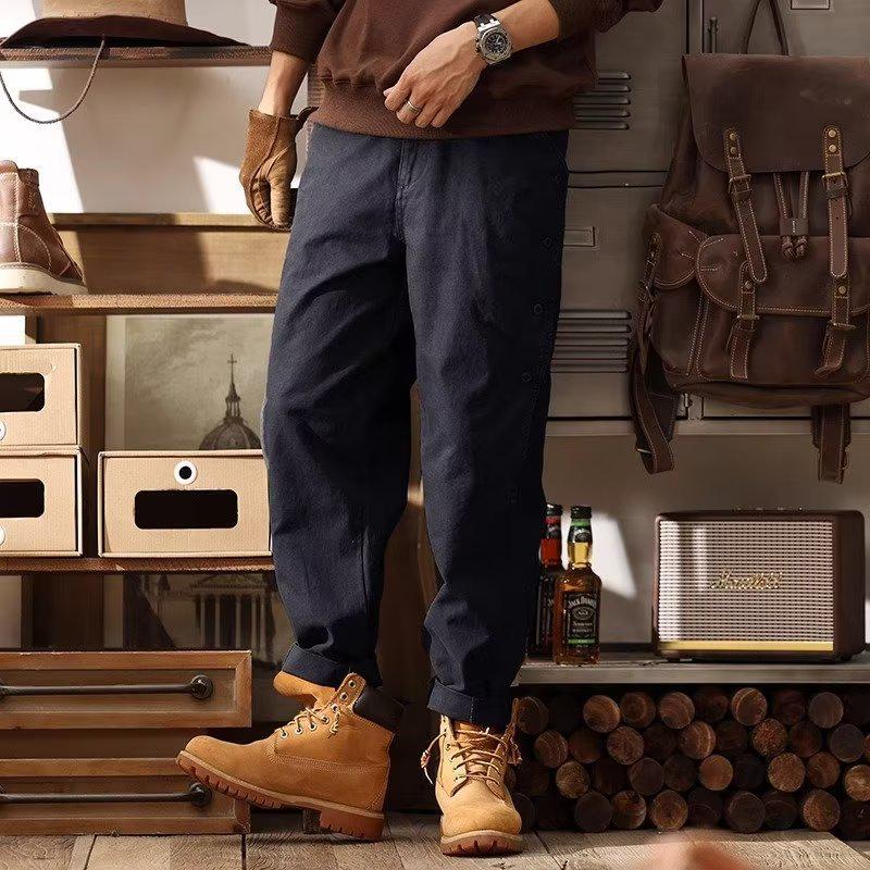 

Мужской американский ретро комбинезон с широкими штанинами: Трендовые повседневные брюки на пуговицах для весны и осени 3XL темно-синий