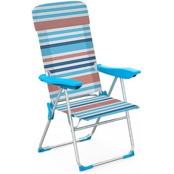 Chaise Pliante - Marbueno - Modèle 10465 - Aluminium - 5 Positions - Rayures Orange Et Bleues