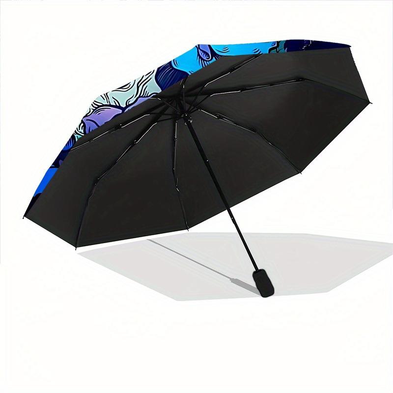 1pc Skull Roses Automatic Folding Umbrella Portable Collapsible Design, 8-Rib Iron Frame, Durable Fabric, All-Season Casual Outdoor 167