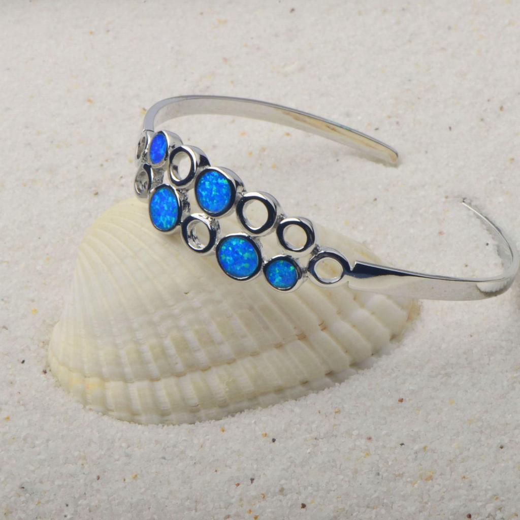 Hawaiian-Style Opal Inlaid Bangle Bracelet Jewelry