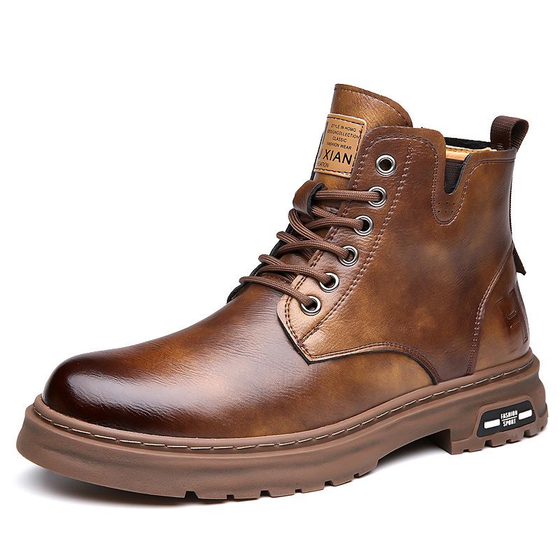 Men's Genuine Leather High-Top Retro Martin Boots with Thick Cotton Lining