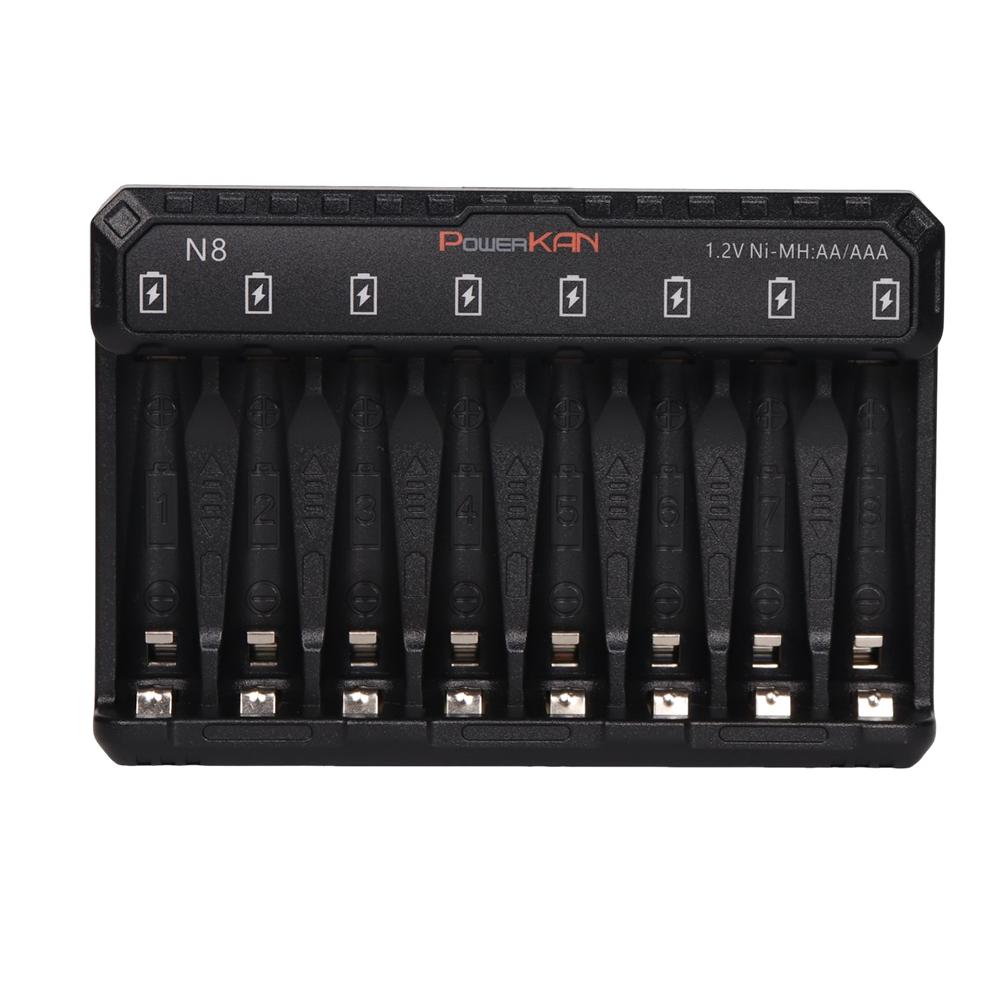 POWERKAN N8 Battery Charger with LED Display for 8 1.2V Ni-MH Ni-Cd AA AAA Rechargeable Batteries USB-C 5V 2A N8