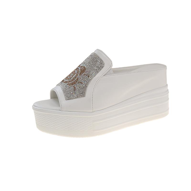 Fashion 2025 Summer New Women's Open Toe Increase Height Slippers Crystal Pearl Embellished Outdoor Platform Casual Plus Size Sandals