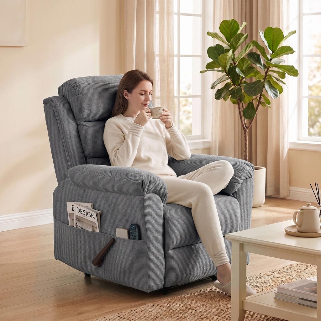Massage Relaxation Chair with Heat, Adjustable Headrest and Wall-Hugger Function, Gray