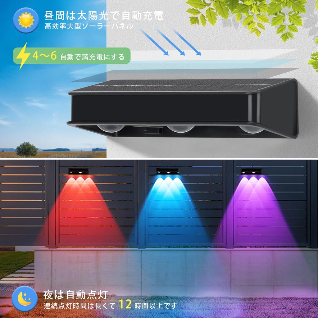 Solar Outdoor Waterproof Solar Fence Garden Solar 9 Color Nameplate Ultra Automatic IP65 for Parking Lot 2 Light, Light, Light, Light, LED, Modes,