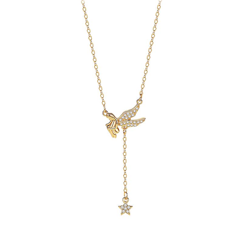 ANENJERY Flügel Mädchen Halskette für Frauen Lange Quaste Stern Schlüsselbein Kette Halsketten Party Schmuck