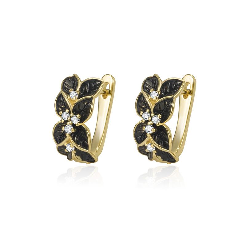 Solid 18k Gold Aros Mujer Oreja Earring For Women Fine Real 18k Yellow Gold Obsidian Orecchini Stud Earring Gemstone Bizuteria