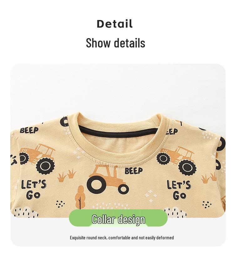 Cartoon Car Print Toddler T-shirt & Shorts Set - European Style, Knit Cotton, Two-Piece