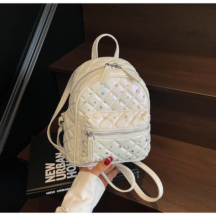 Rhombus Embroidered Thread Backpack New Popular Mini Backpack Fashion Travel Bucket Bag Women