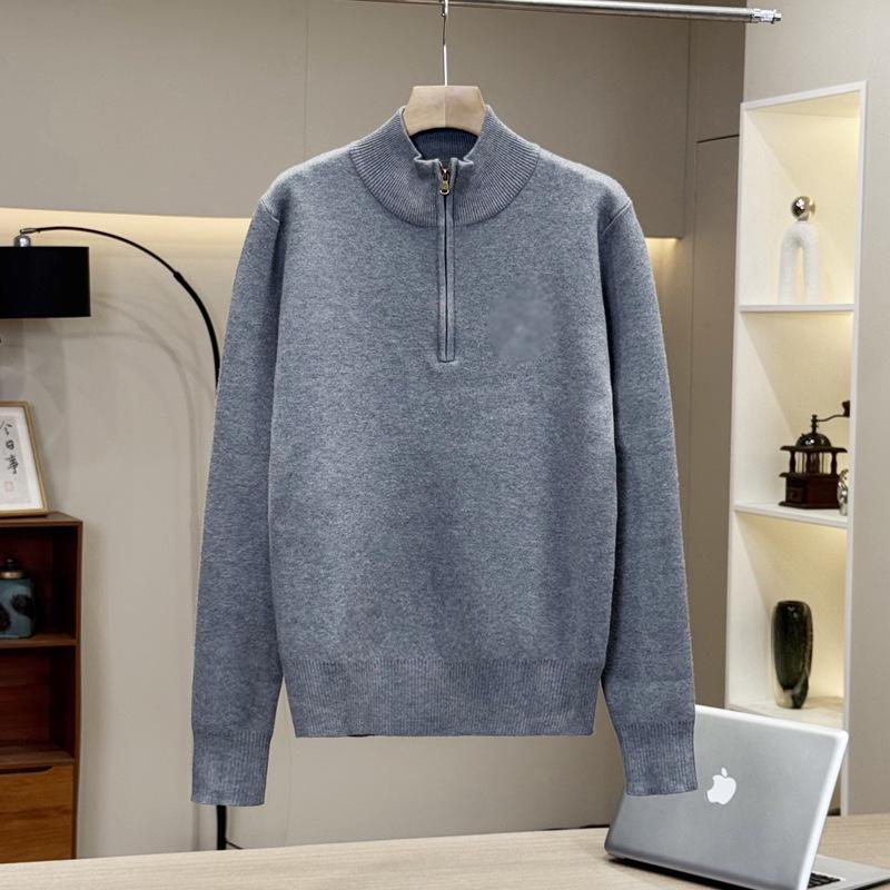 Men's Winter Half-High Collar Zipper Sweater with Embroidered Logo