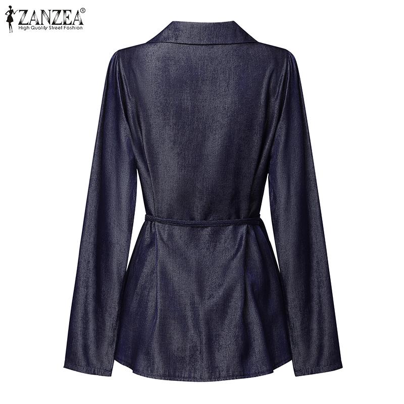 ZANZEA Women Turn Down Collar Loose Casual Long Sleeve Blouse