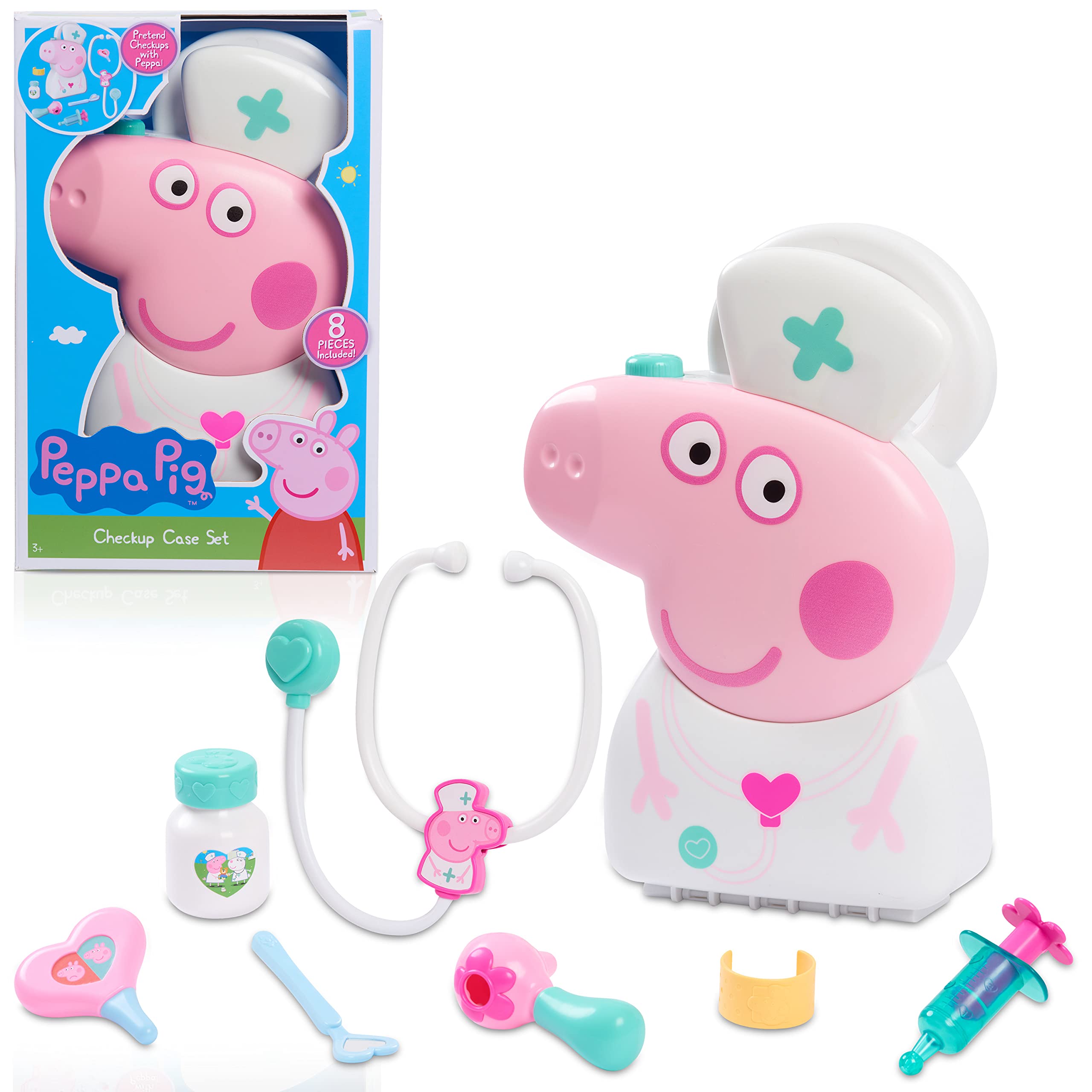 

Just Play Peppa Pig Набор для осмотра с ручкой для переноски, набор из 8 предметов со стетоскопом для детей
