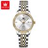 OLEVS 3625 Original Quartz Watch for Woman Diamond Dial Solid Steel Strap Waterproof Calendar Fashion Elegant Ladies Wristwatch