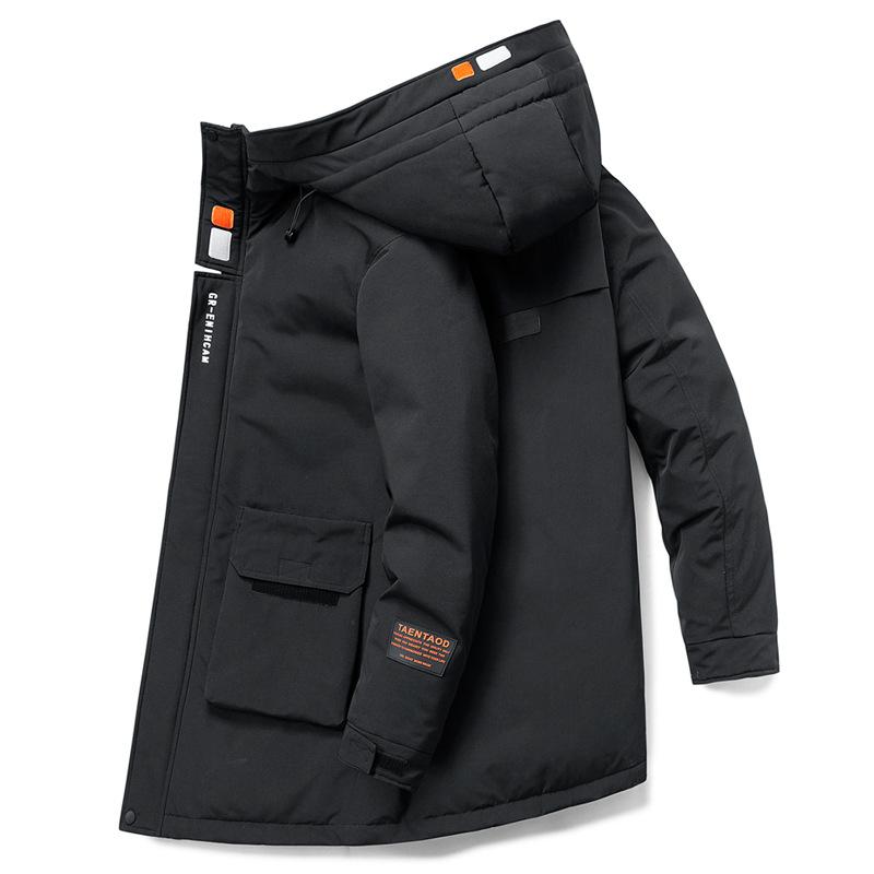 

Cargo down jacket men s winter thickened mid-length winter white duck down thickened warm hooded trendy men s coat M