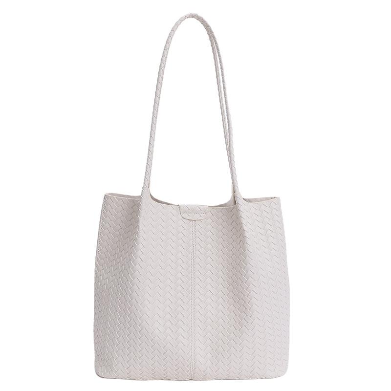 Woven Pattern Large Capacity Shoulder Tote Bag Women's New Fashion Soft Leather Retro Commuter Armpit Bag