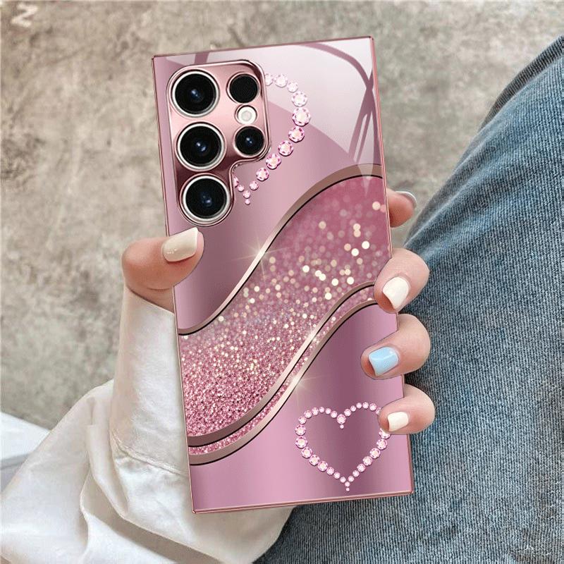Damenstil Liebesmuster Exquisite Handyhülle Glas-Handyhülle für Samsung Galaxy S26 S25 S24 S23 FE Ultra Plus Sturzfest