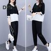 2 ks/sada Dámské tričko Kalhoty Set Sportovní oblečení Colorblock Top s kulatým výstřihem Poloviční rukáv Top Elastický pas Dlouhé Kalhoty Běžné kalhoty Top na dojíždění