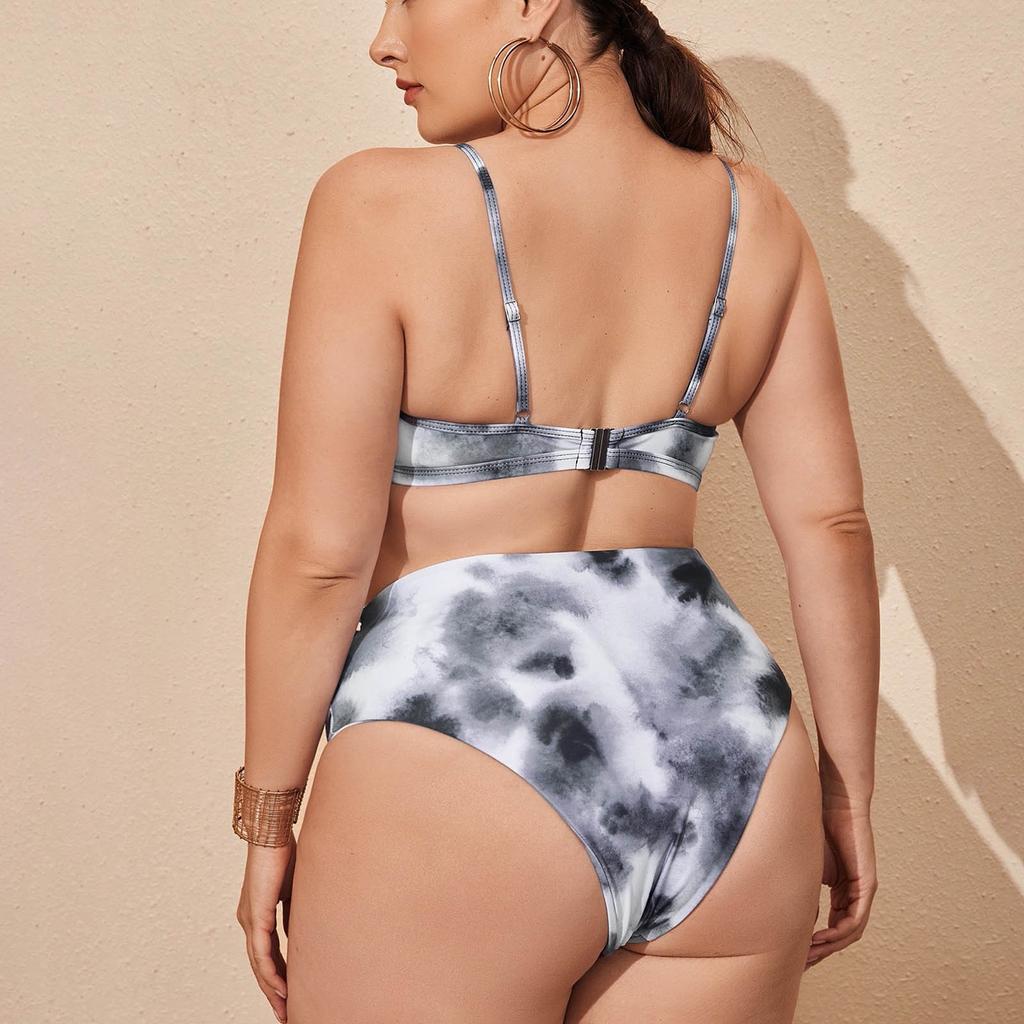 Tie Dyed Gradient Sexy Hollow Out High Waist Split Large Size Swimsuit Female