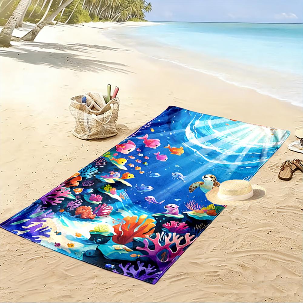 Underwater World with Turtle and Coral Beach towel quick-drying for travel outdoor sports jogging beach and swimming