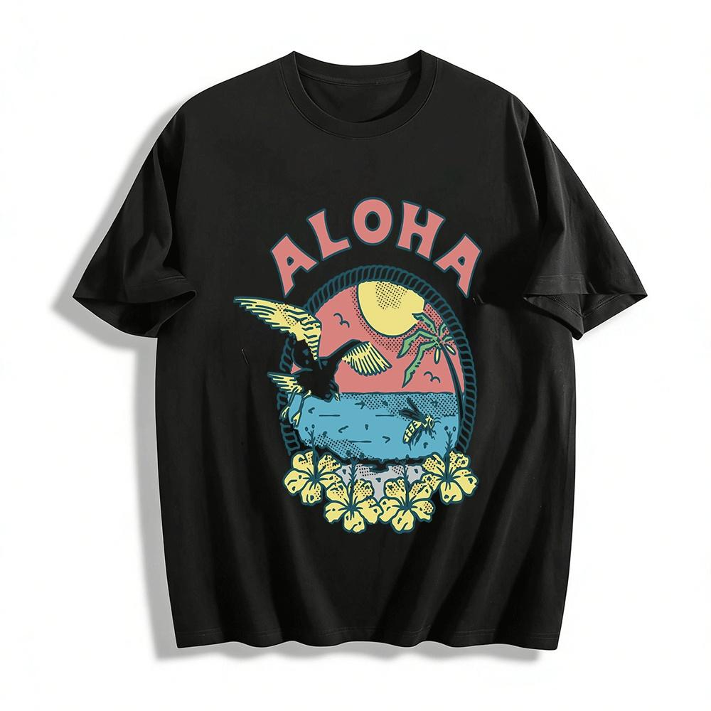 Aloha Hawaiian Vacation Print Short Sleeve Unisex Casual T-Shirt Pure cotton T-shirt XXS