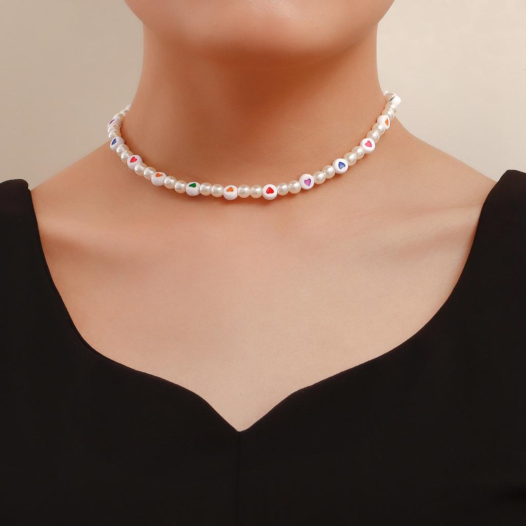 European and American Ethnic Style Color Five-pointed Star Love Hand-woven Beaded Imitation Pearl Necklace Choker