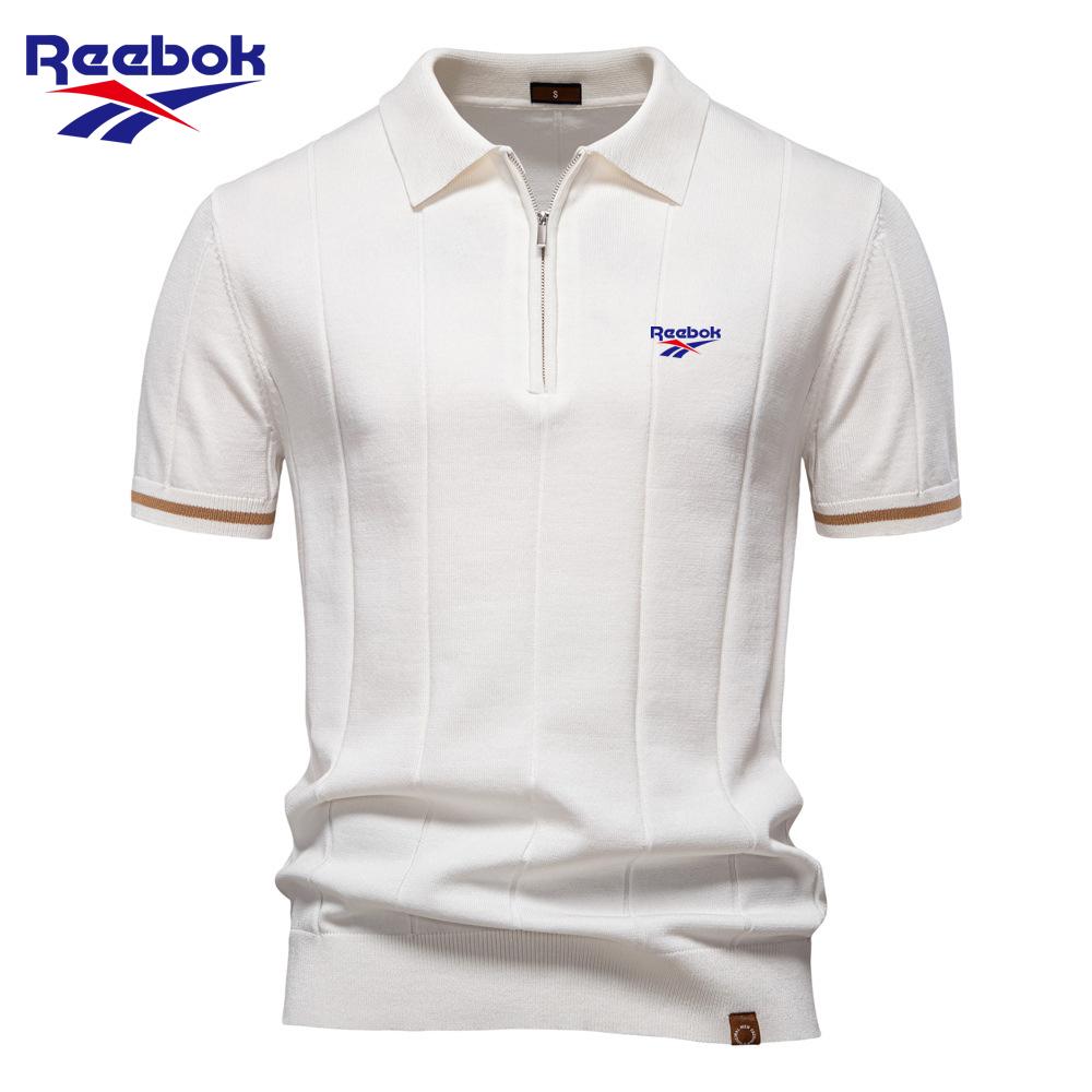 Reebok 2026 Spring/Summer Embroidered New Men's Business Casual Woolen Polo Shirt, Flip Collar Knitted Polo Shirt, Short Sleeve