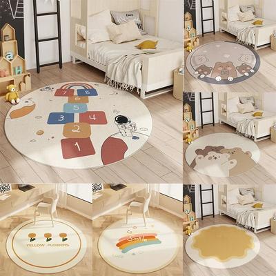 Tapis Rond Arc-en-ciel Sourire pour Enfants Tapis Motif Dessin Animé Mignon Tapis de Sol Décoratif pour Chambre d'Enfant Bureau