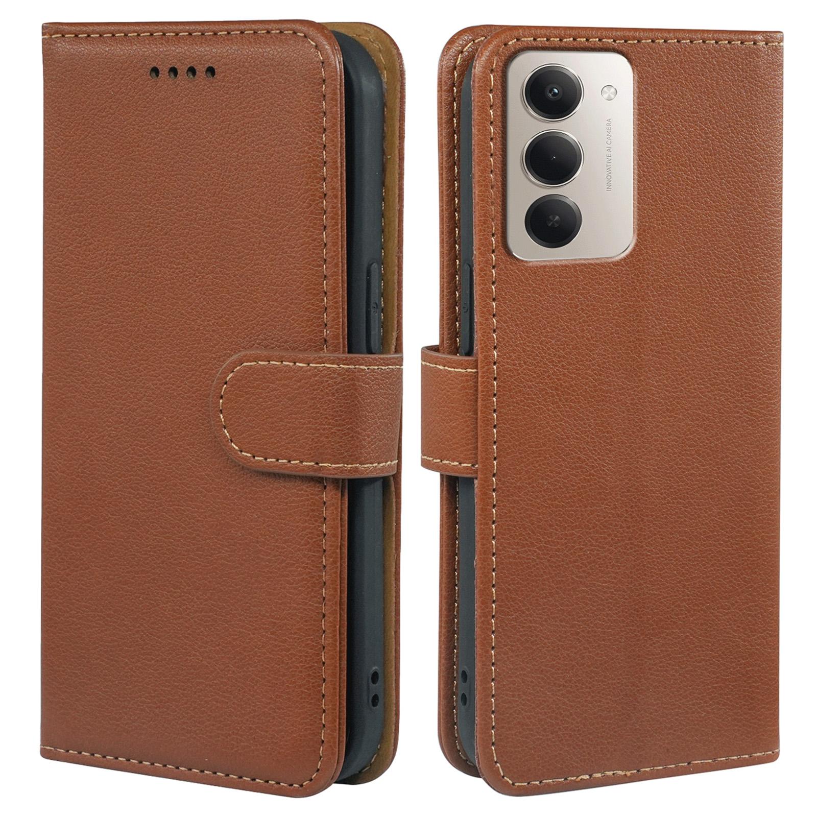 

For Xiaomi Redmi 15 5G Case RFID Blocking Wallet Litchi Texture Leather Phone Cover Magnetic Clasp Brown
