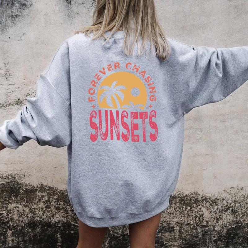 Women's Autumn/Winter Plus Velvet Letter-Print Round Neck Sweater
