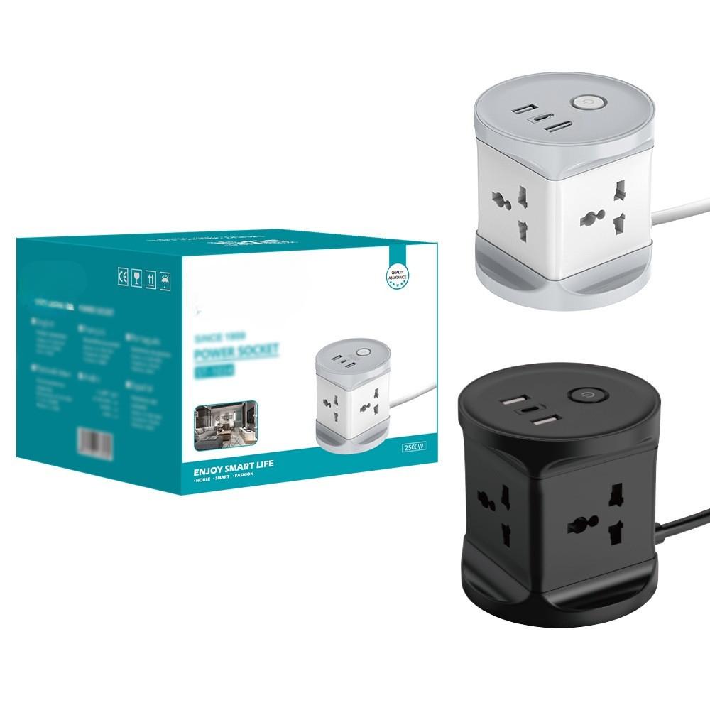 Tower Extension Socket with USB-A x2 + USB Type-C x1 Surge Protector Small Multi-Function Conversion Plug