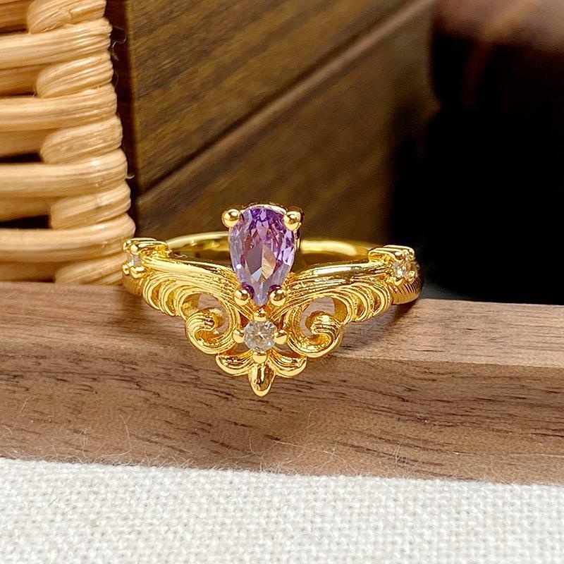 [Jinyun Flower] Medieval Vintage Iris Zir*****Pen Ring Niche High-End Sense Stacked Ring