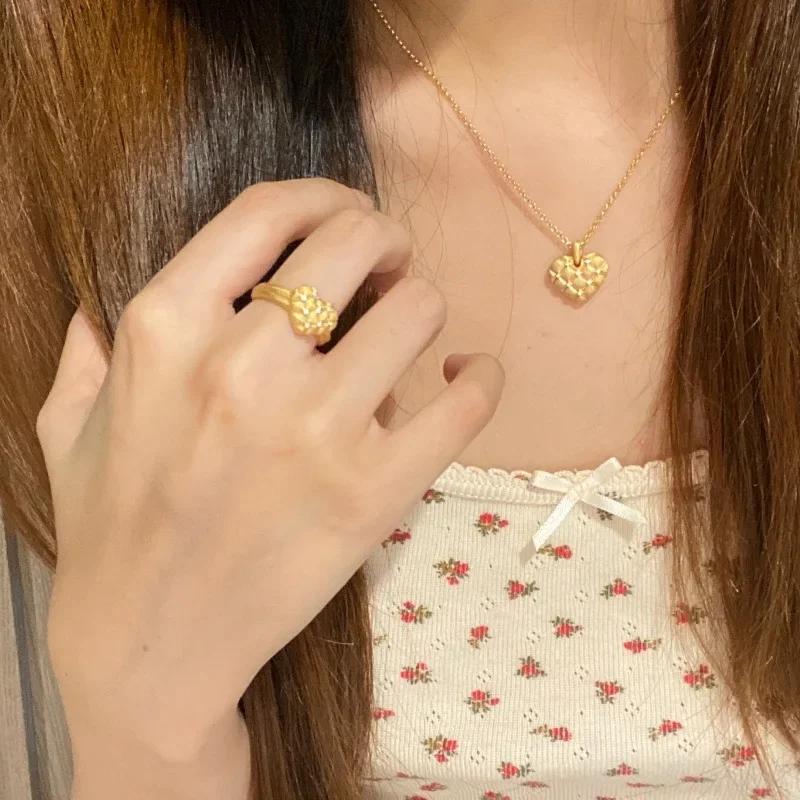 High Quality And Luxury Wire Drawing Heart-Shaped Necklaces Earrings Retro Art Laziness Wedding Accessory Jewelry Sets For Women