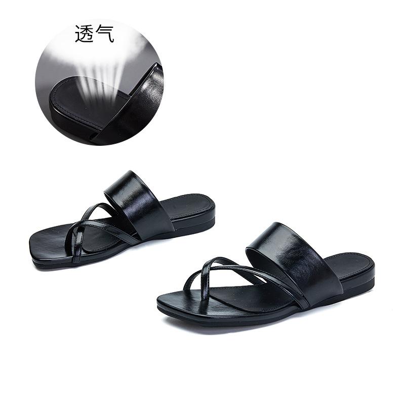 

Toe slippers go out and wear 2025 summer new flat-bottomed fashion sandals women s casual high-end French semi-drag 35 чорний