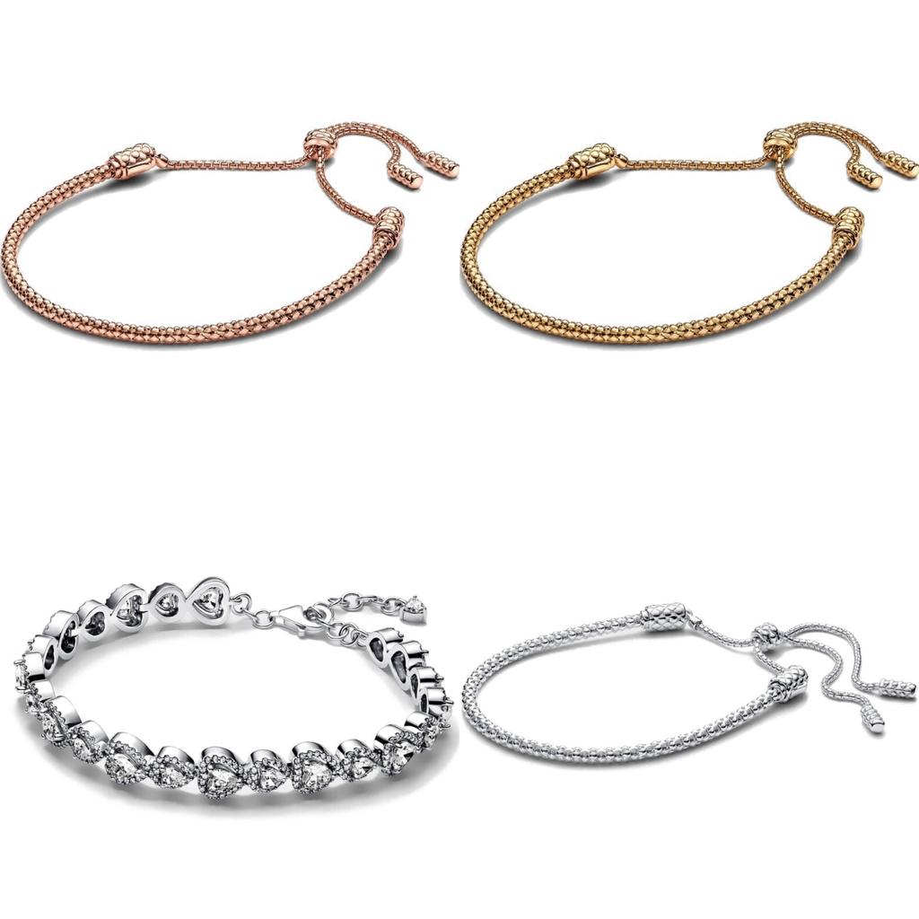 18K Gold-Plated Shining 925 Sterling Silver Stretchable Heart Zircon Women Bracelet Party Wedding Jewelry Trinkets