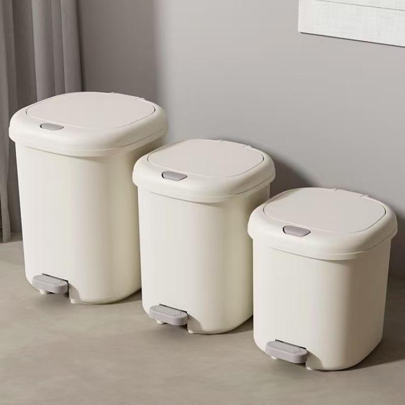 Cream Pedal Trash Can for Home, Kitchen, Bedroom & Bathroom - Large Capacity