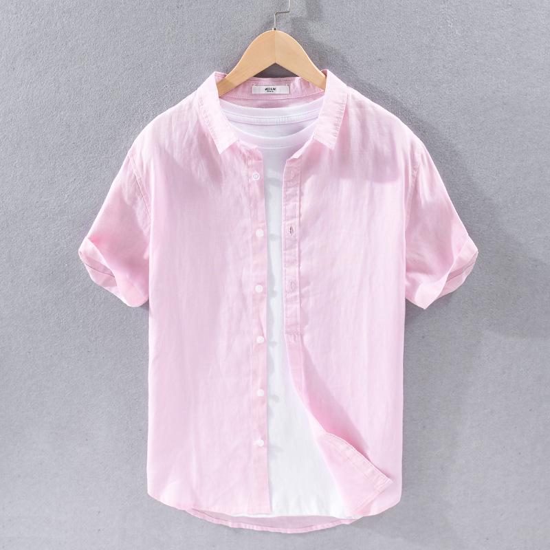Camisa Casual de Manga Curta de Linho Puro para Homem - Estilo Versátil, Atacado 9012