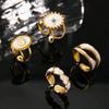 Women's 4-Piece 18K Gold Plated Stainless Steel Open Ring Set with Enamel - Daily, Vacation, School Accessories