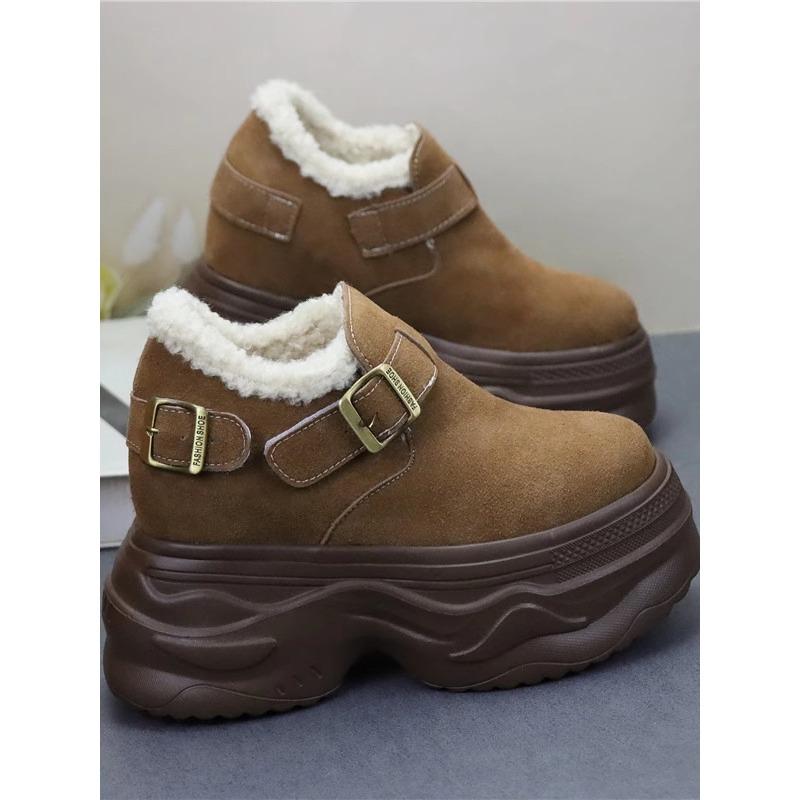 Fashion 12CM Suede Microfiber Leather Fashion Plush Autumn Boots Spring Women Ankle Boots Platform Wedge Flat Winter Chimney Shoes