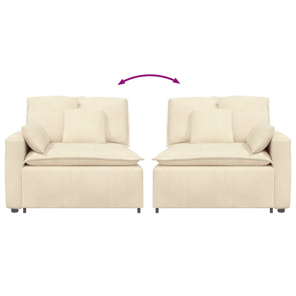 Modular Sofa End Module with Armrest and Cushions Cream 100 Cm